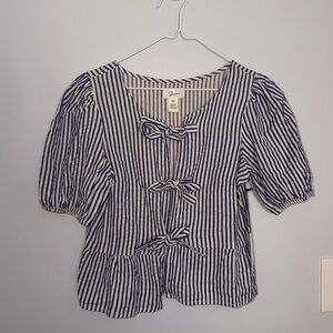 Jessica Simpson Blue and White Striped Bow Blouse